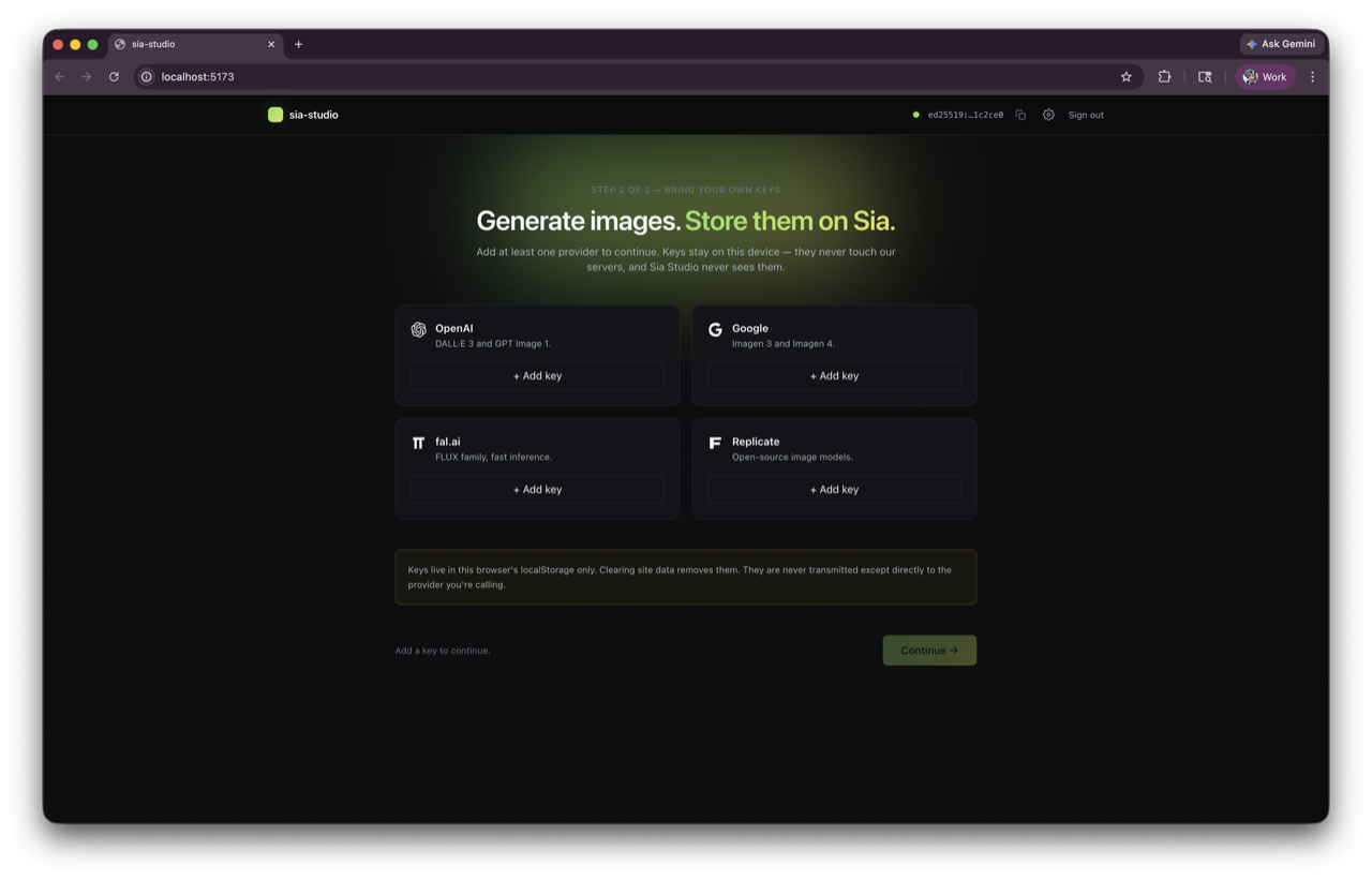 Onboarding — add your provider API keys